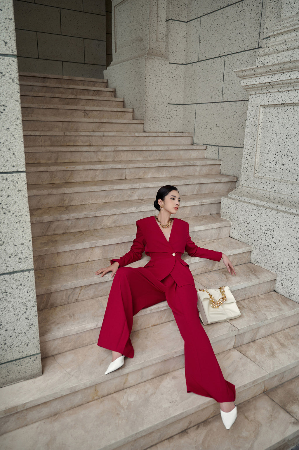 Red Velvet Wide Leg Pants