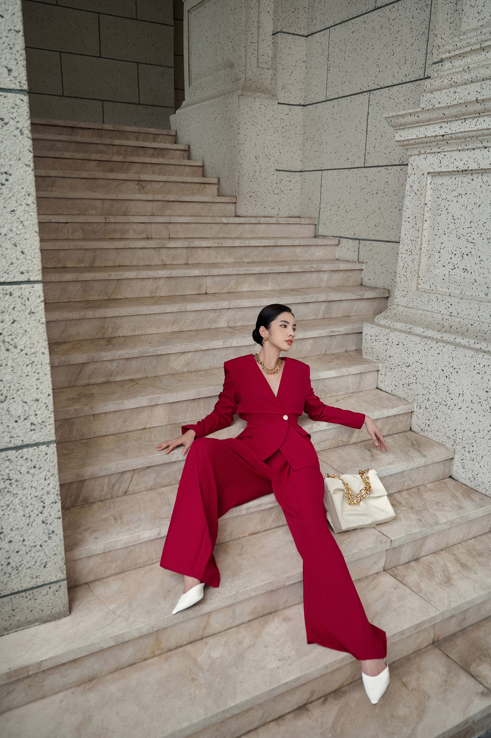 Red Velvet Wide Leg Pants