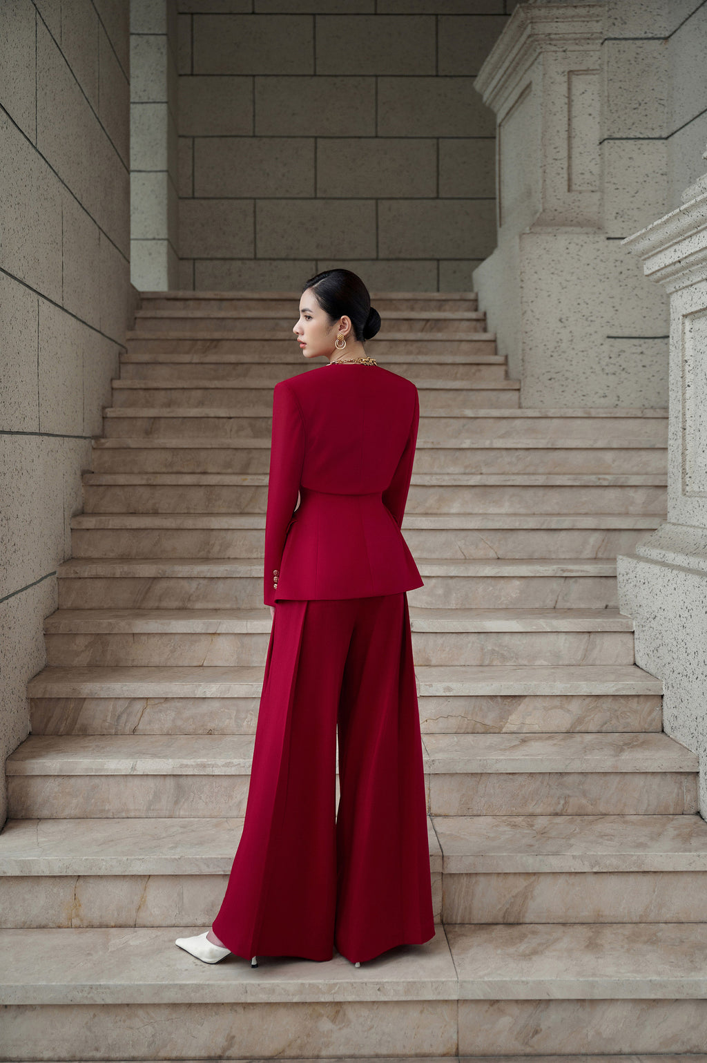 Red Velvet Wide Leg Pants