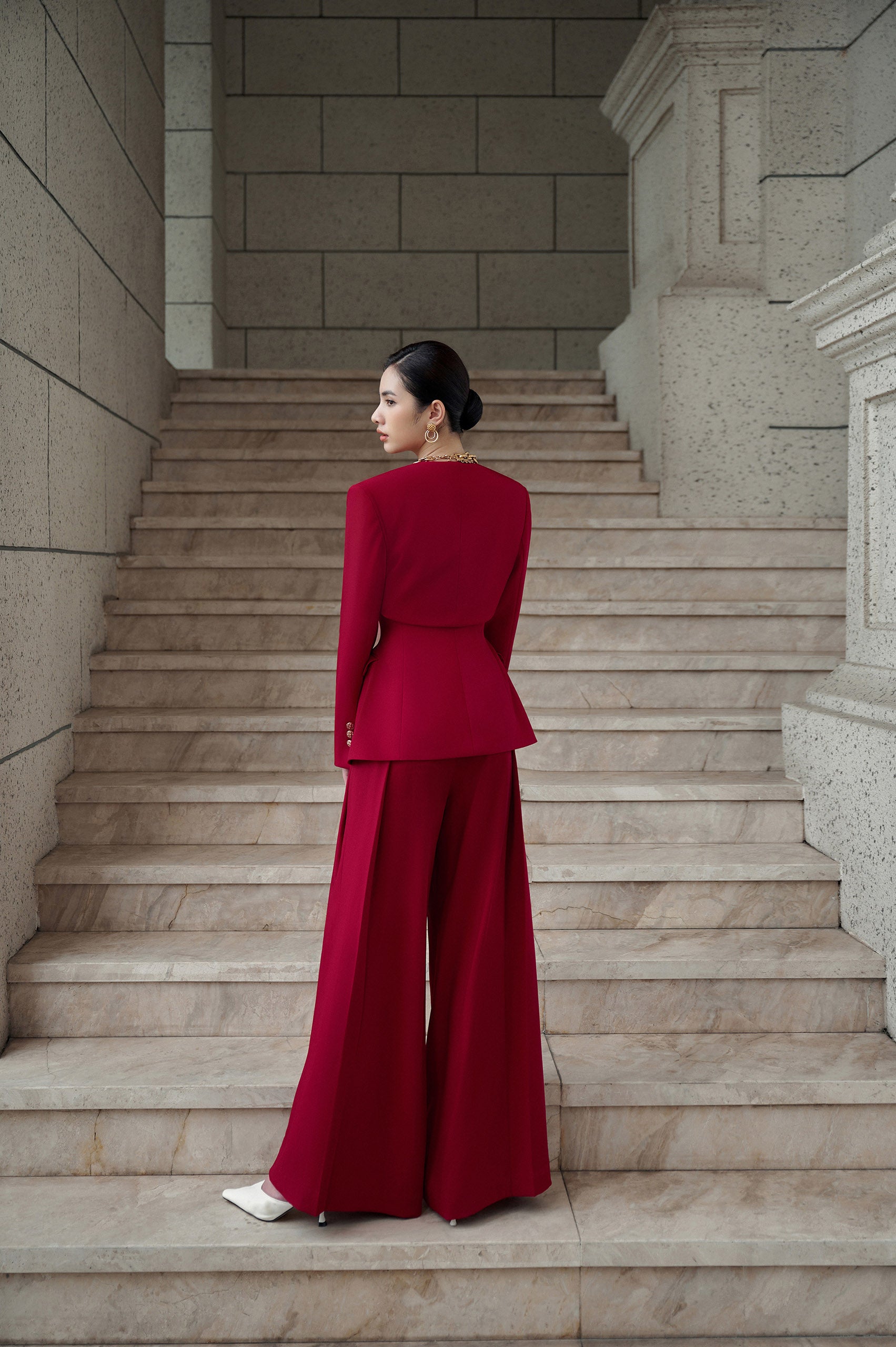 Red Velvet Wide Leg Pants