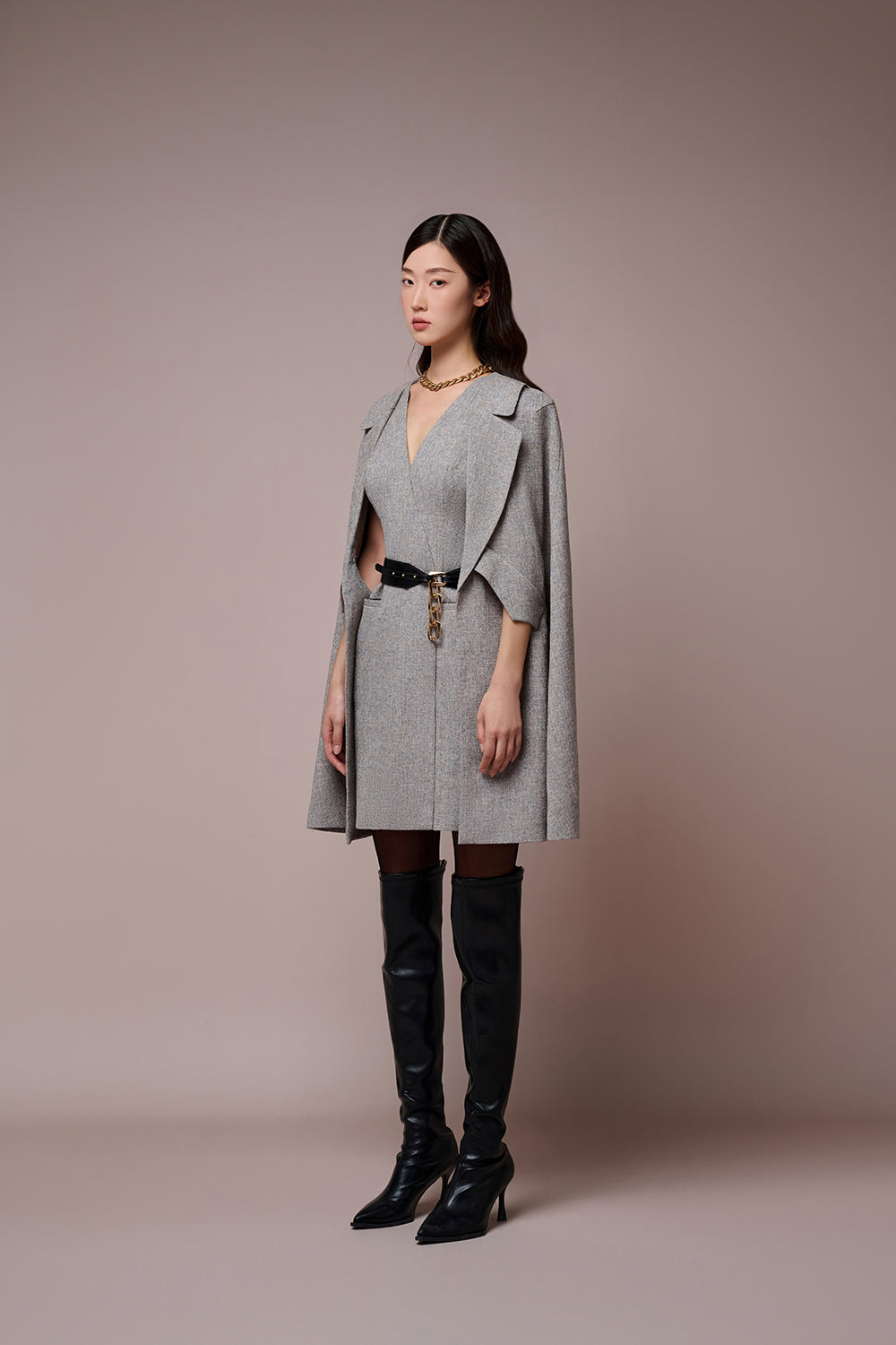 Aponi Caped Sleeves V-neck Dress