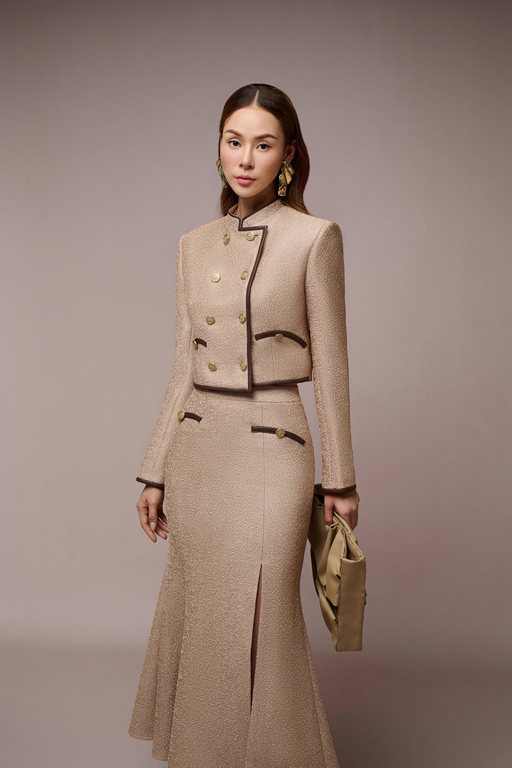 Linda Mandarin Collar Croptop Jacket