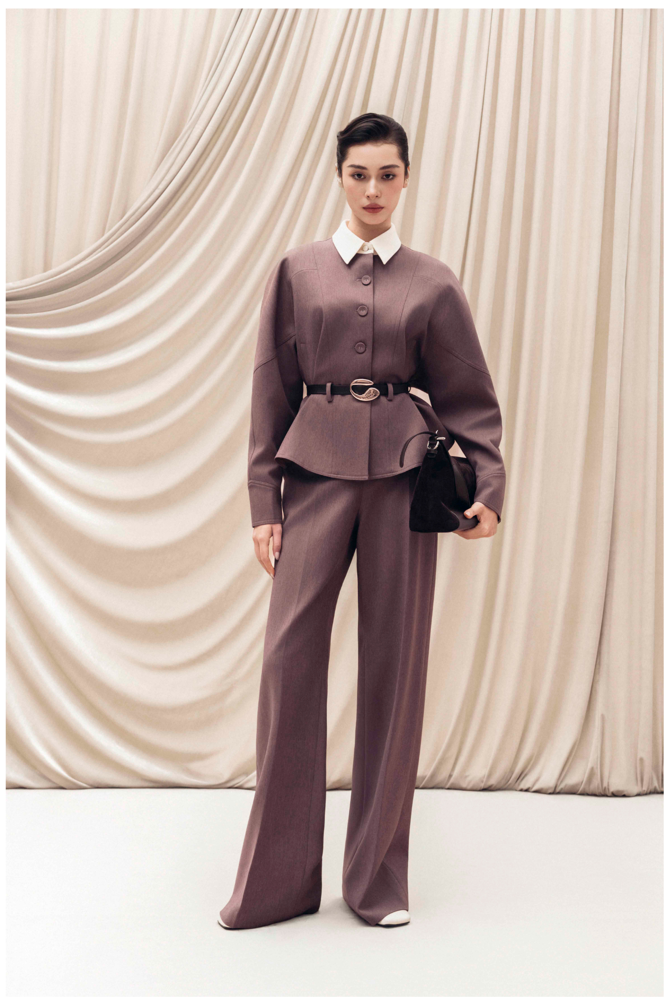 Quilted Structure Set with Wide-leg Trousers