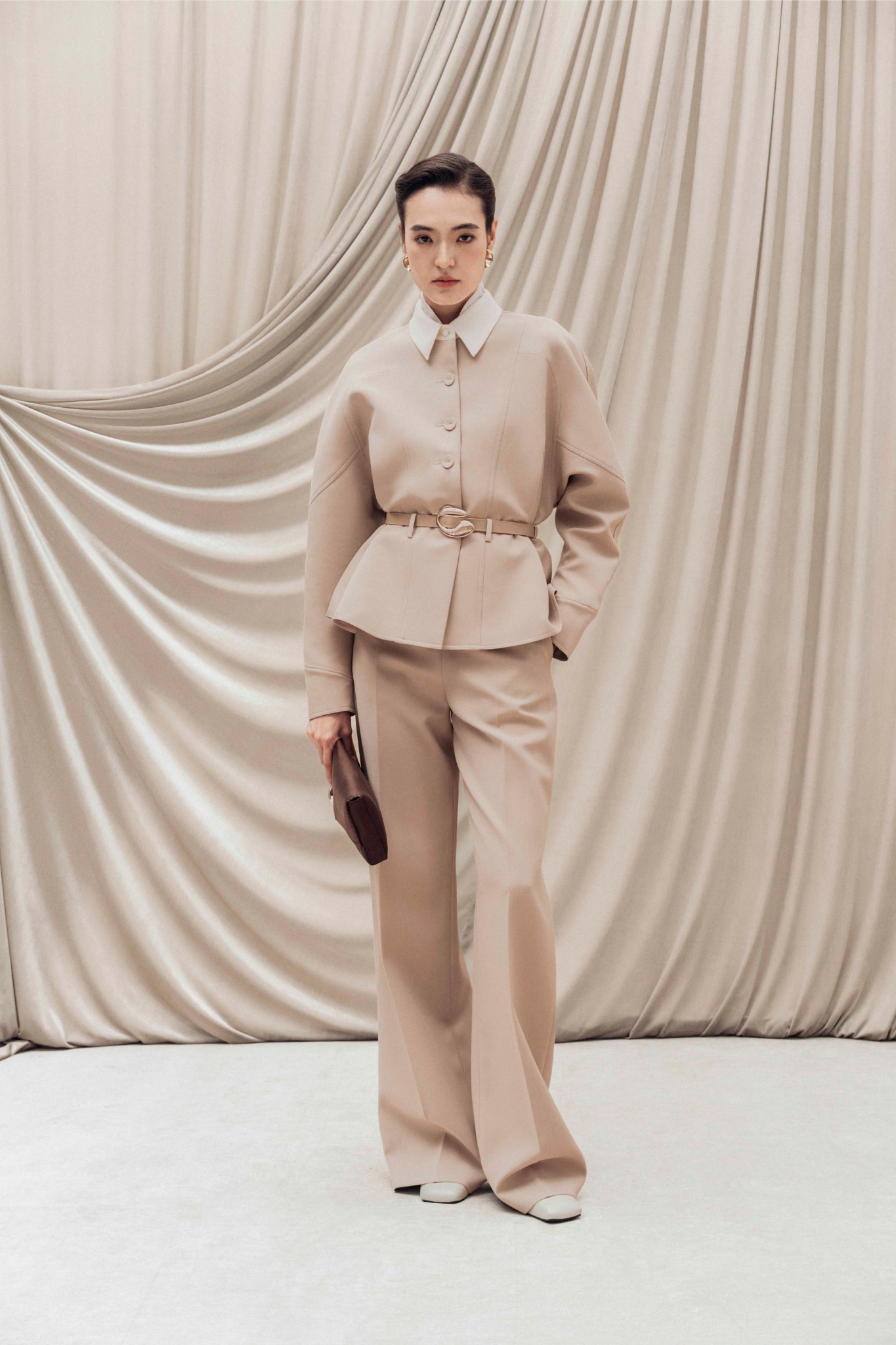 Quilted Structure Set with Wide-leg Trousers