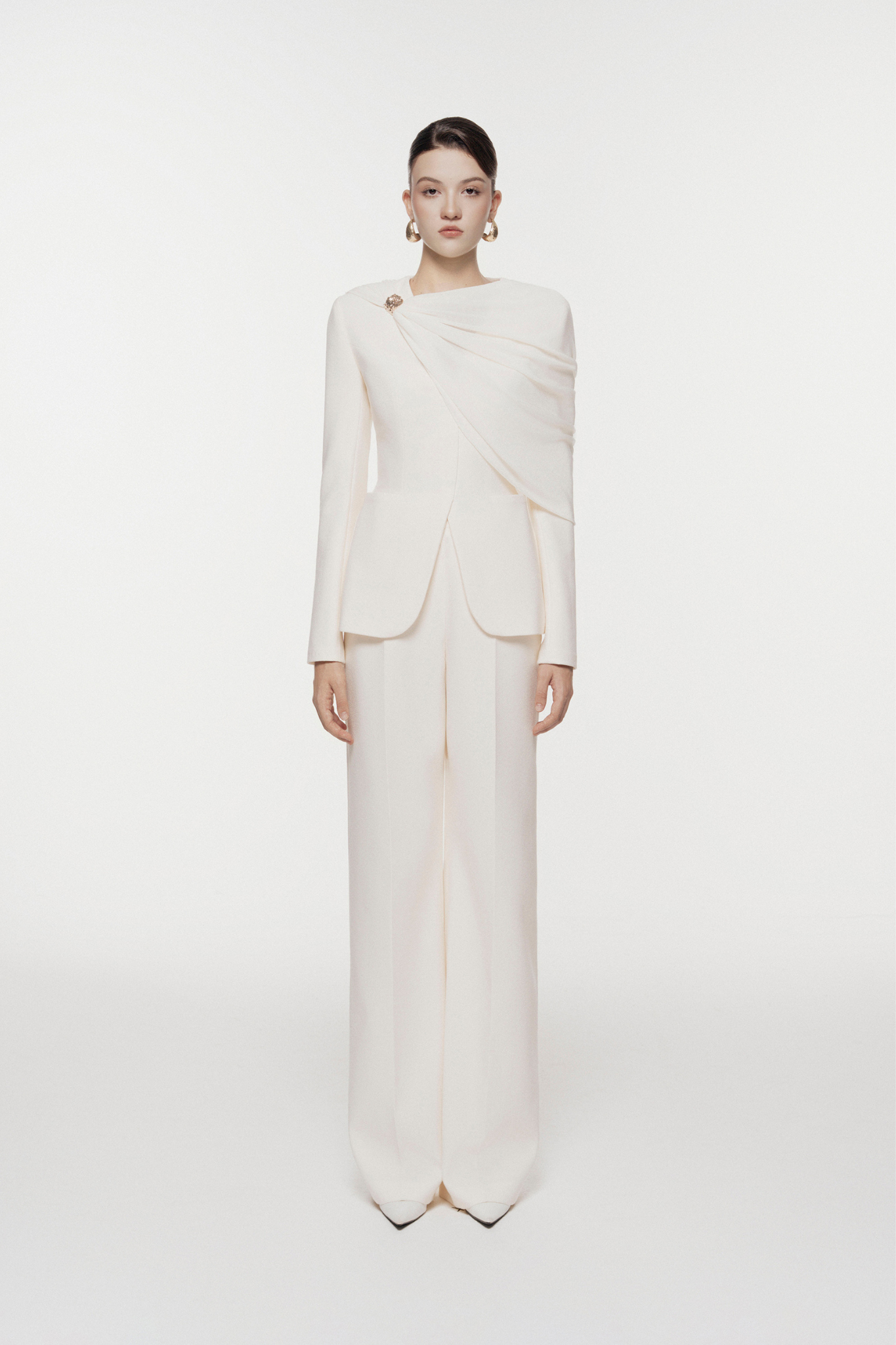 Draped Shoulder Tailored Set Design