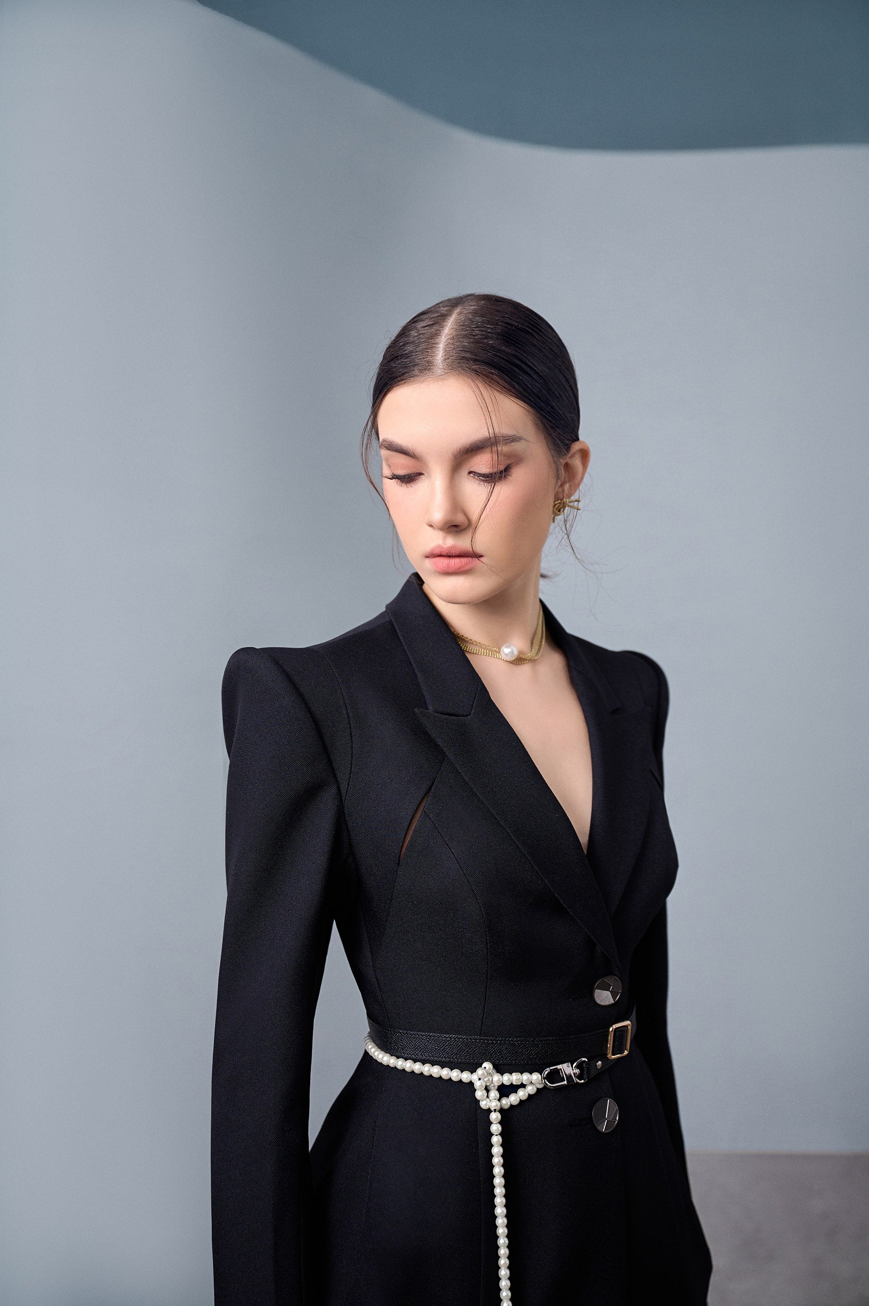 Della Black Asymmetrical Lapel Blazer