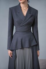 Cloud Gray Crisscrossed Croptop Blazer