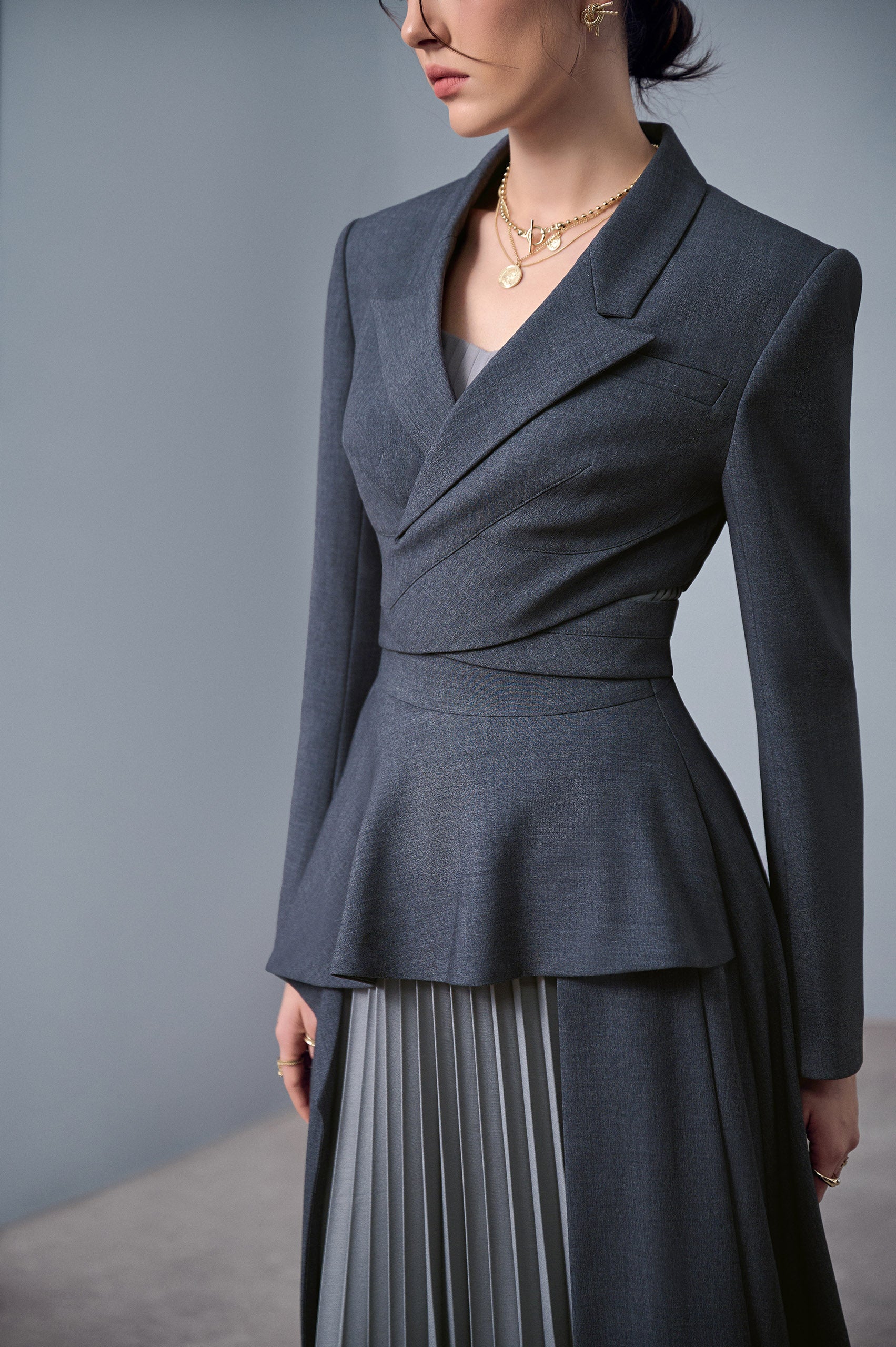 Cloud Gray Crisscrossed Croptop Blazer