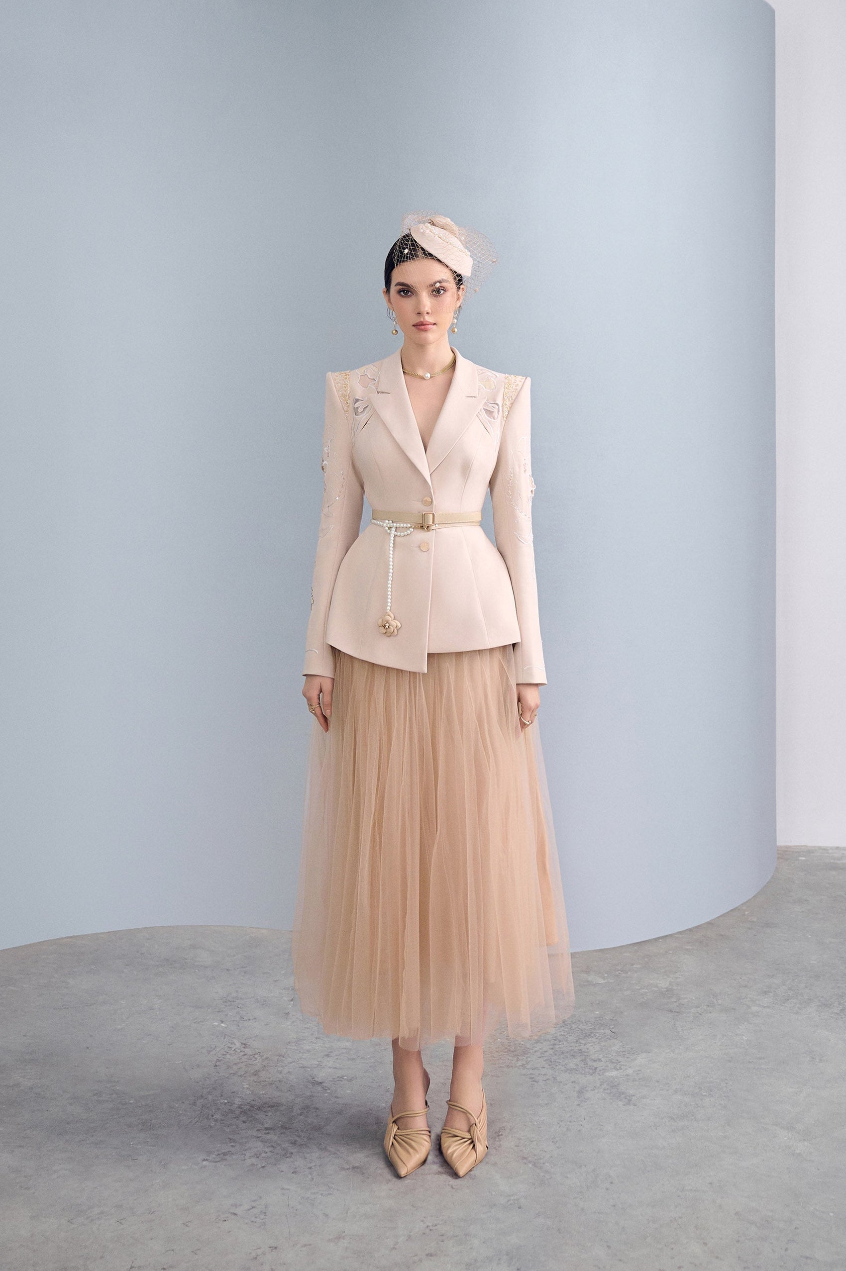 Camel Asymmetrical Lapel Set Design