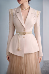 Camel Asymmetrical Lapel Blazer
