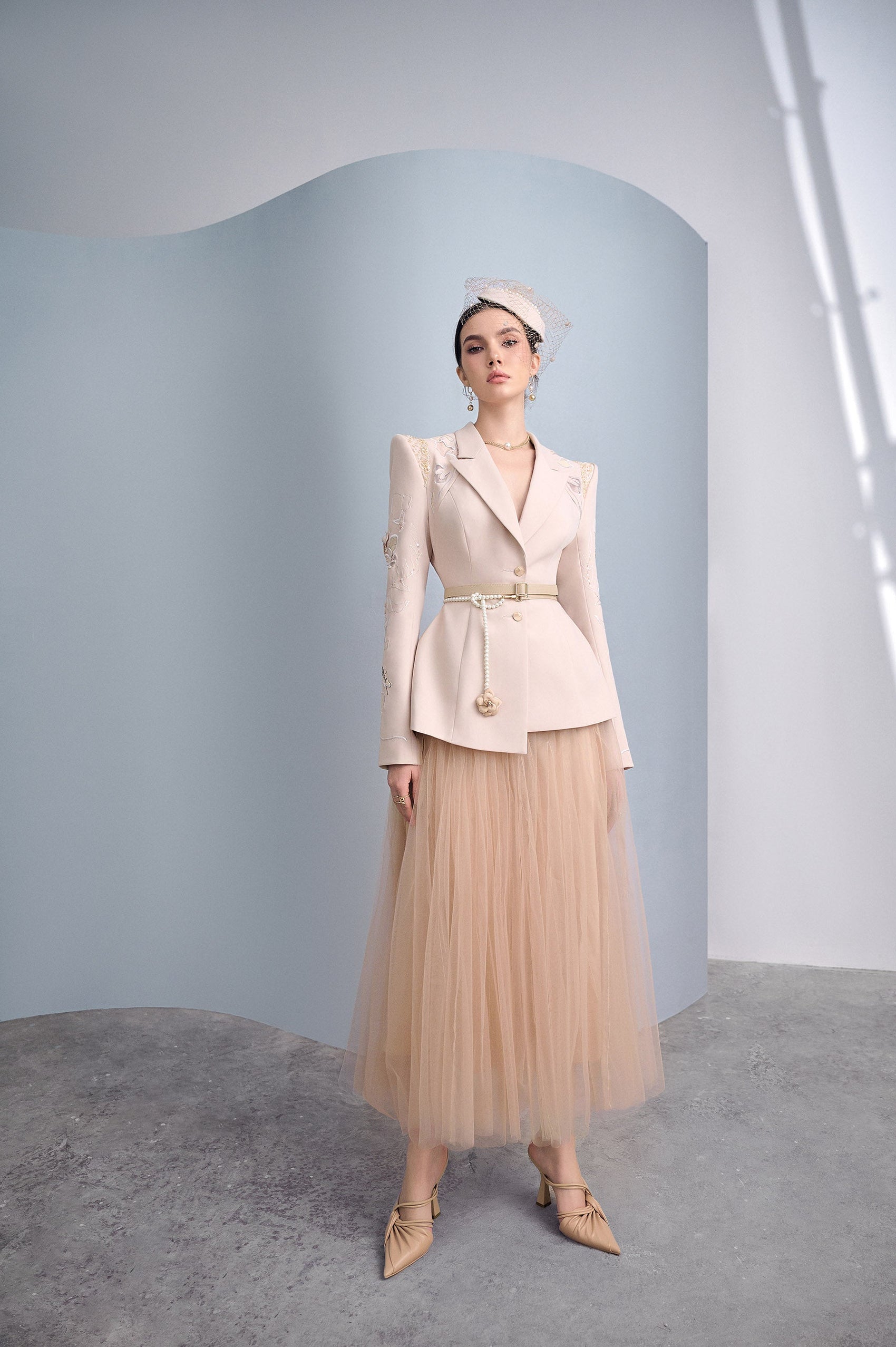 Camel Asymmetrical Lapel Set Design