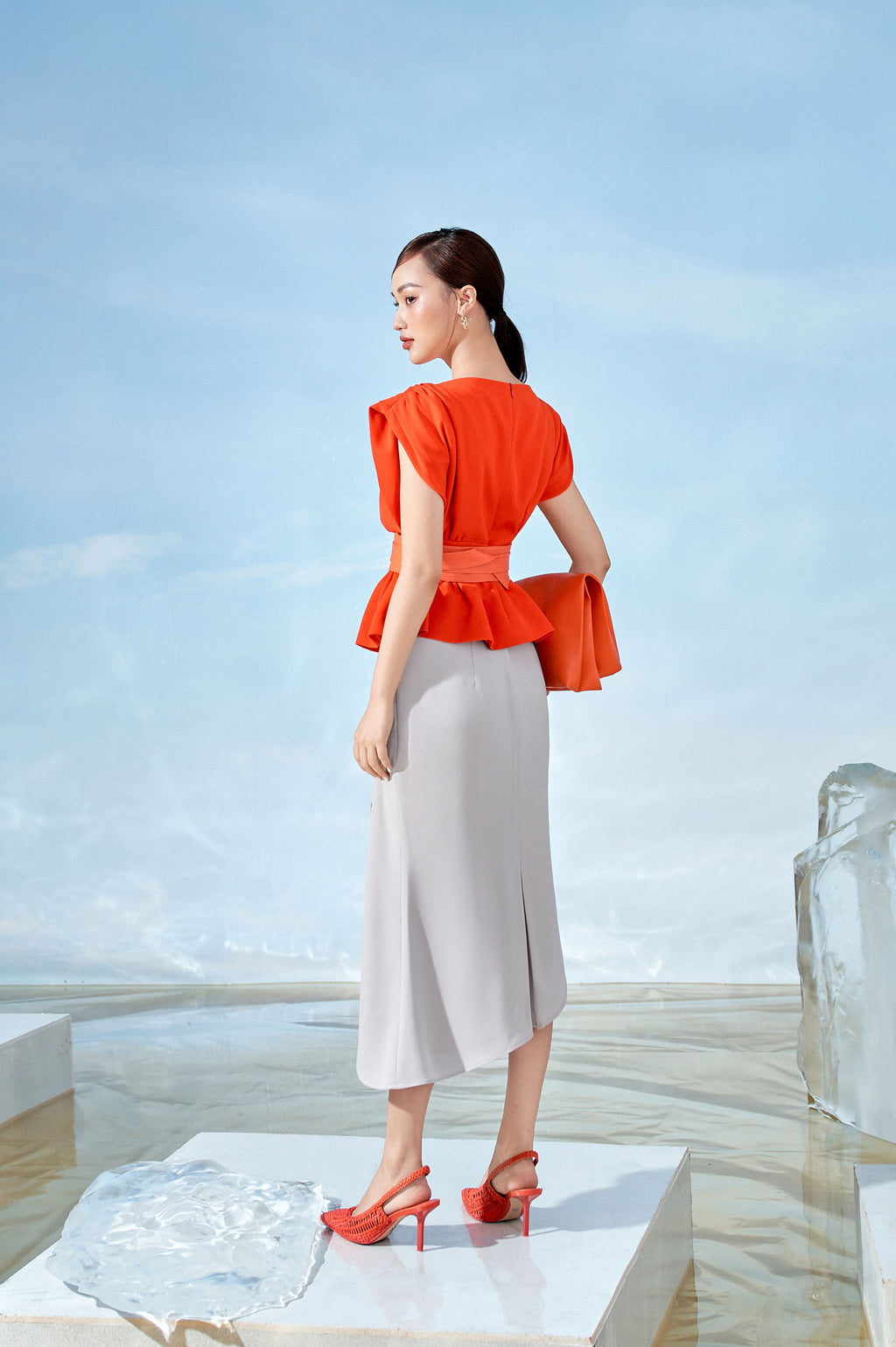 Cream Lopsided Skirt