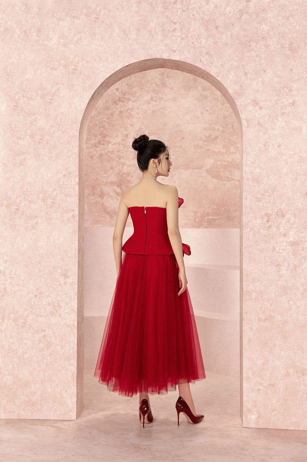 Pomegranate Floral 3D Strapless Shirt