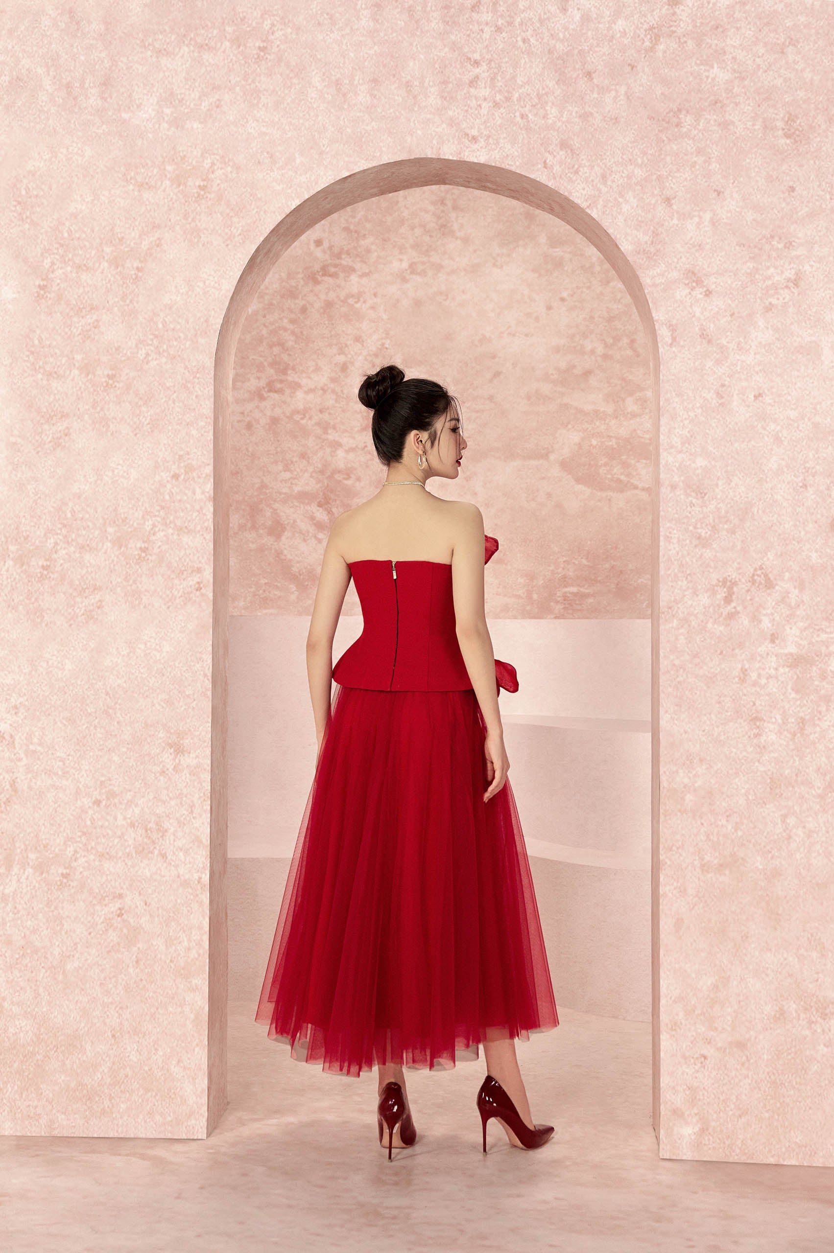 Pomegranate Floral 3D Strapless Shirt