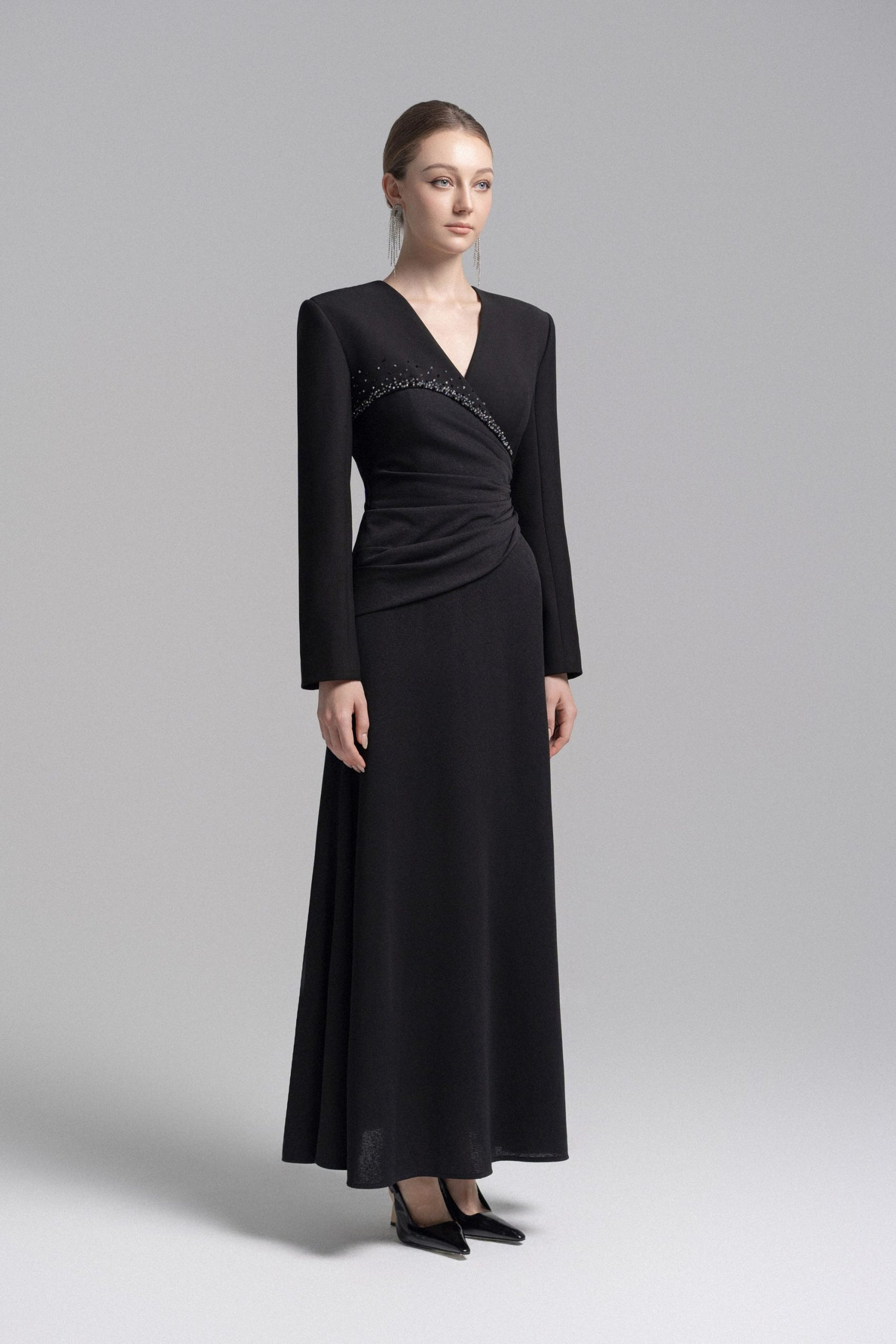 Asymmetrical Lapel Crystal Blazer Dress image 1