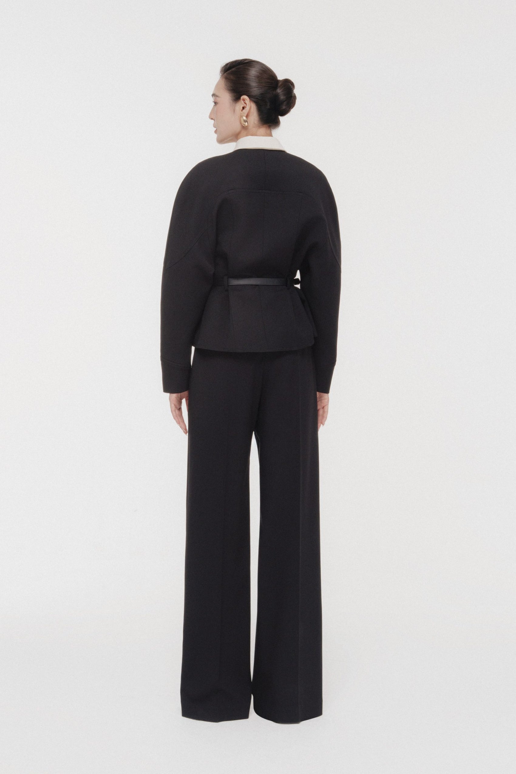 Quilted Structure Set with Wide-leg Trousers in Black image 2