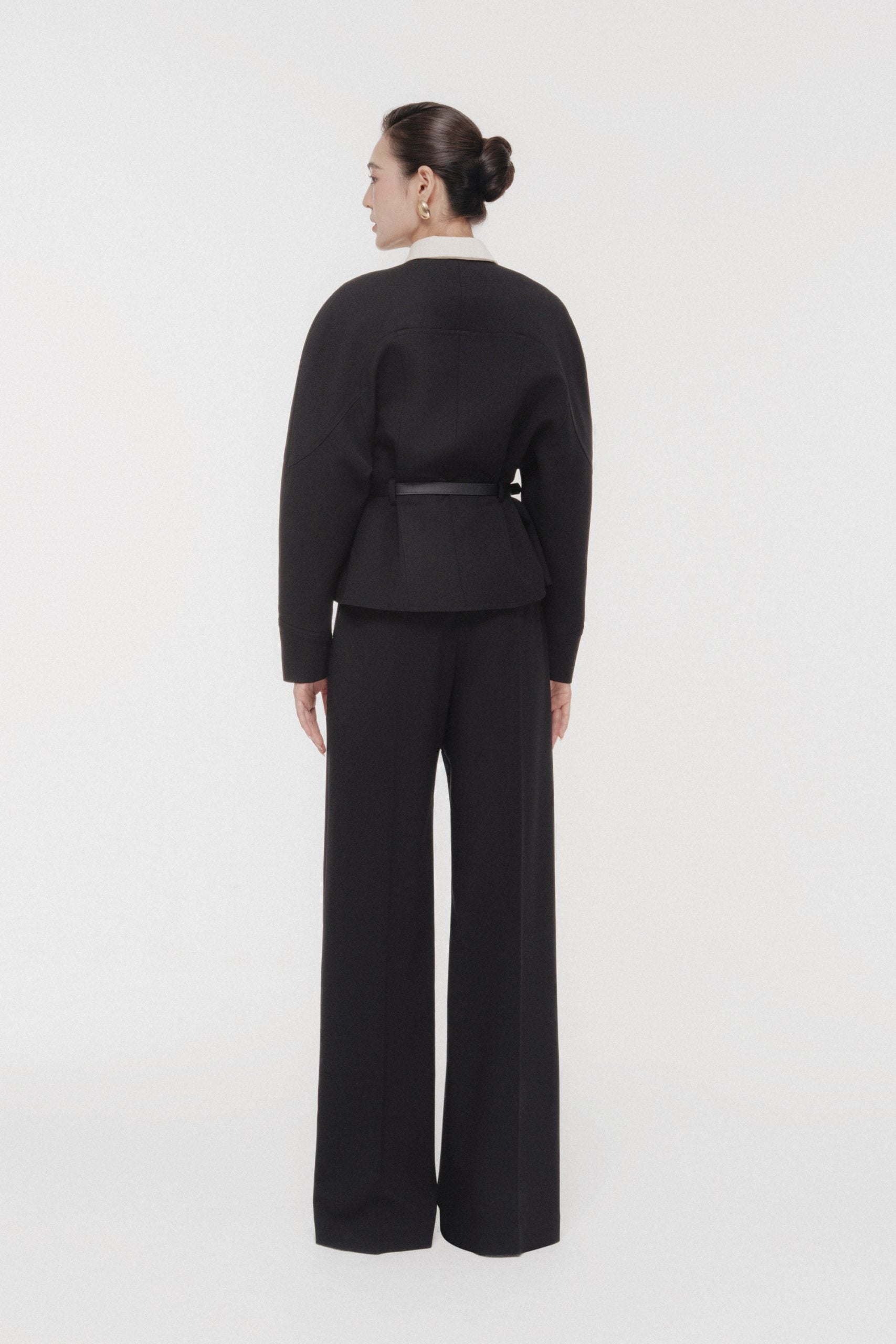 Quilted Structure Set with Wide-leg Trousers in Black image 2