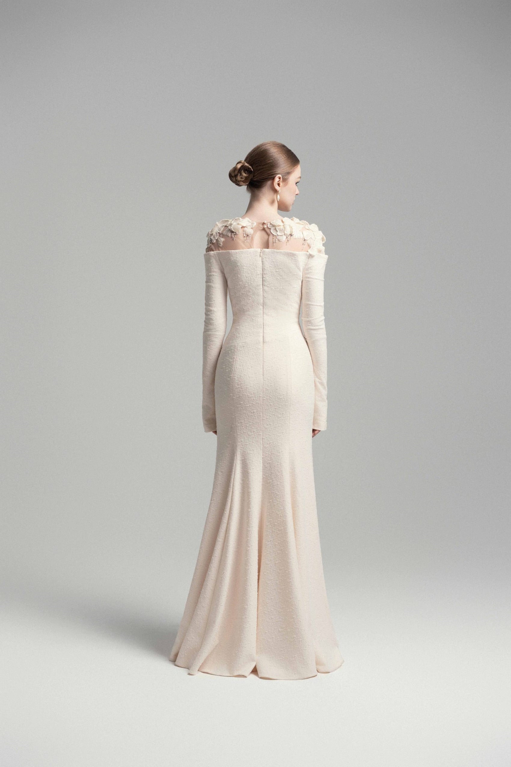 Celestia Draped Crystal Midi Dress in Cream image 2