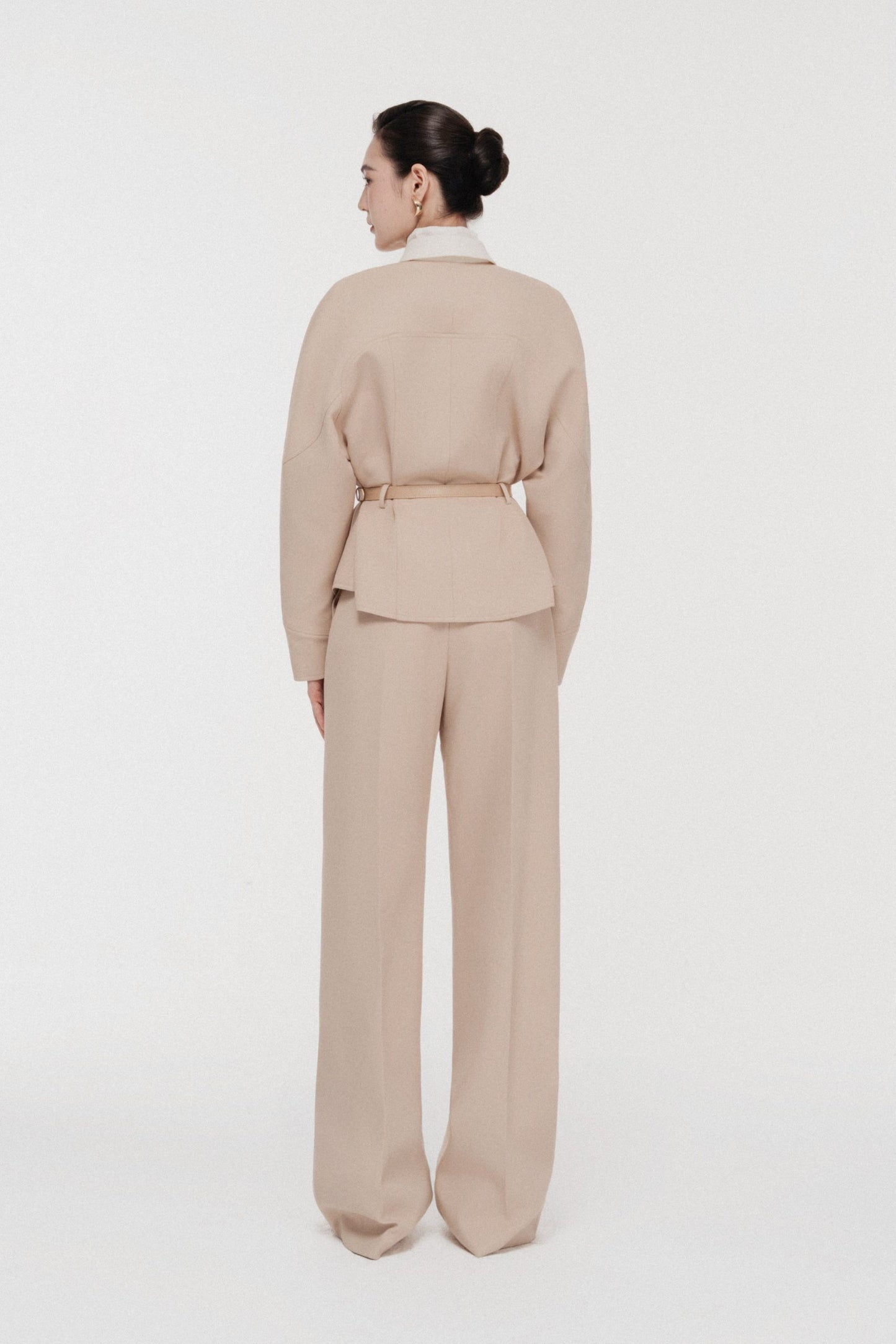 Quilted Structure Set with Wide-leg Trousers in Hazelnut image 2