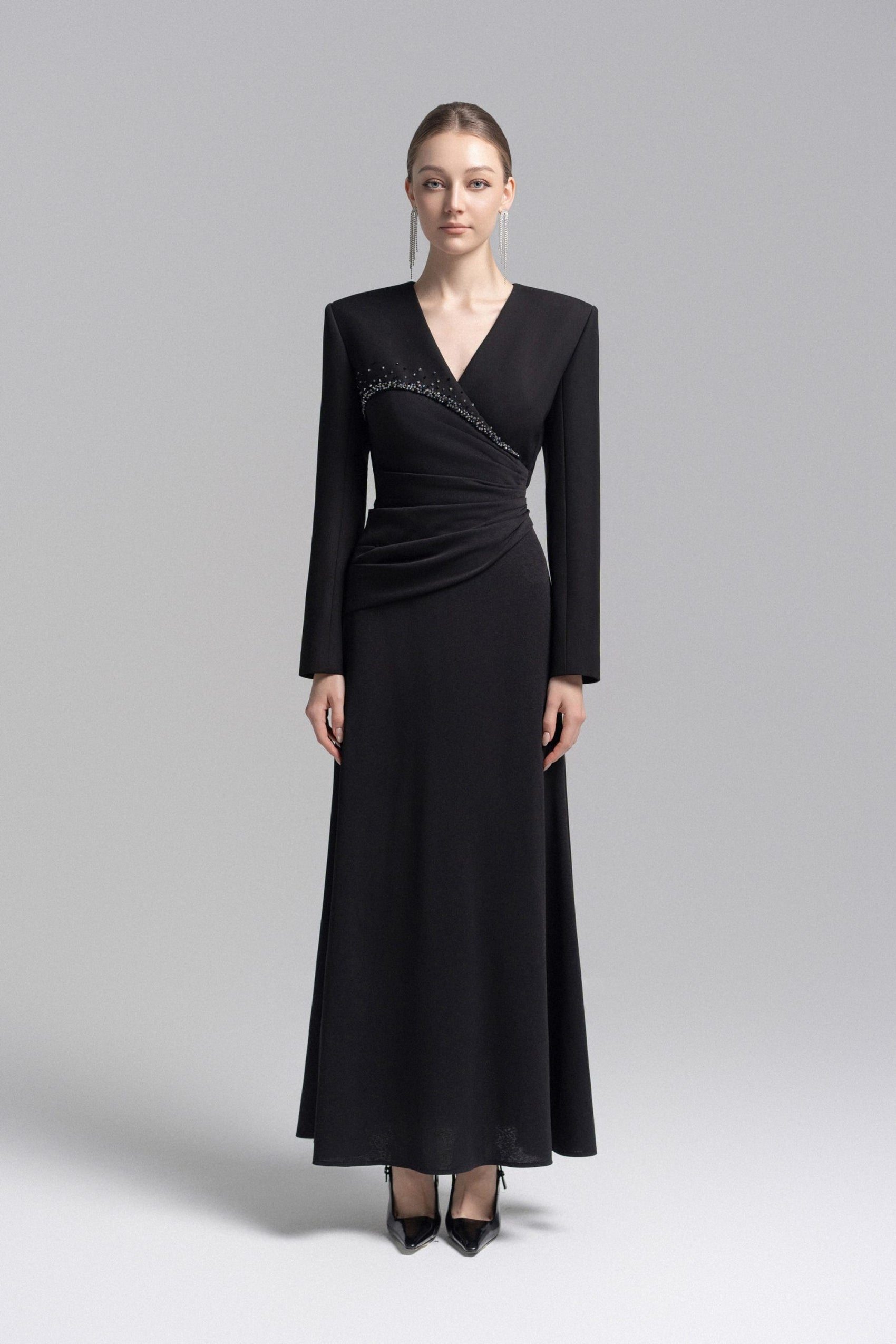 Asymmetrical Lapel Crystal Blazer Dress image 0