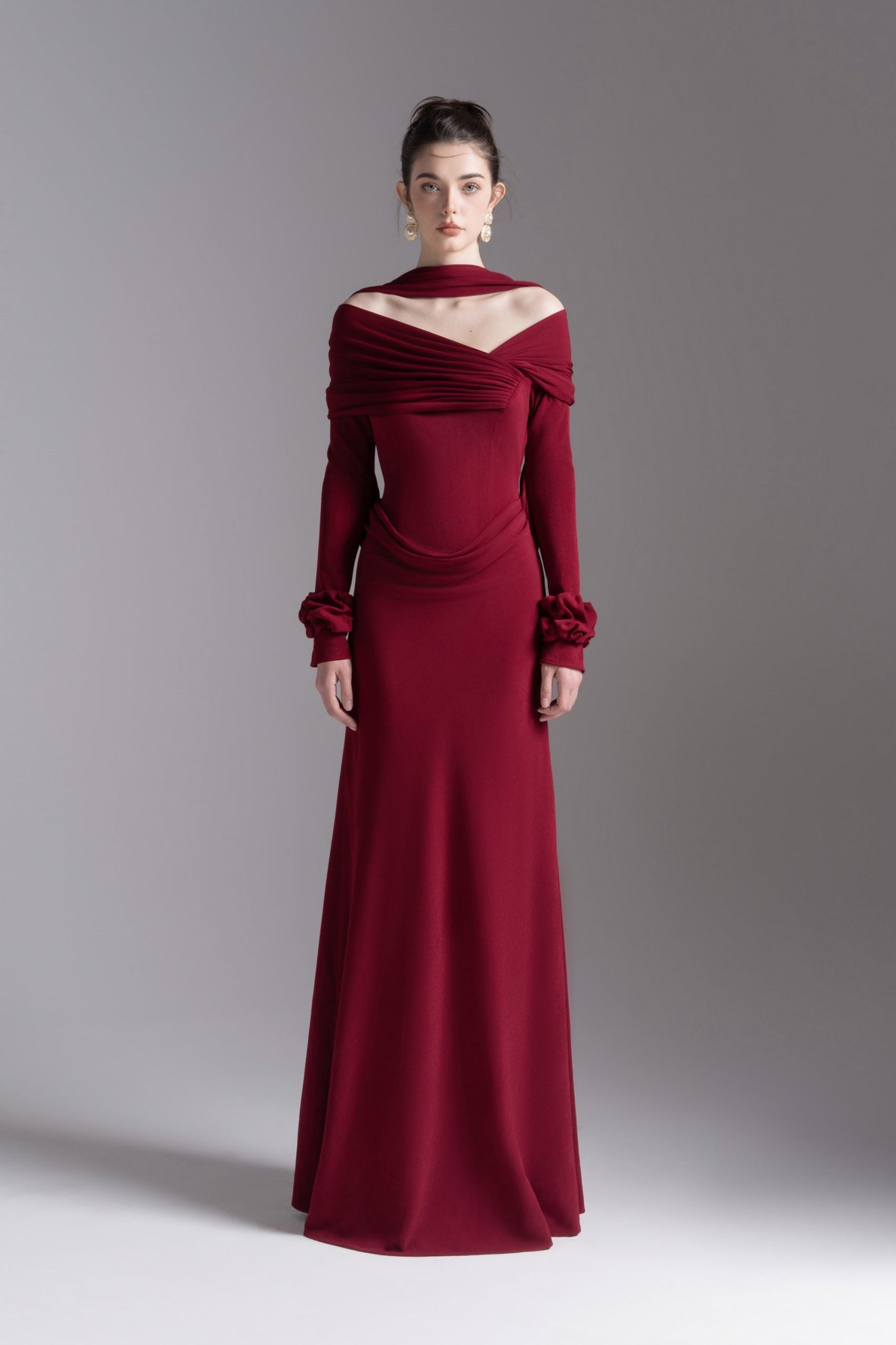 Silken Scarf Gown in Burgundy image 0