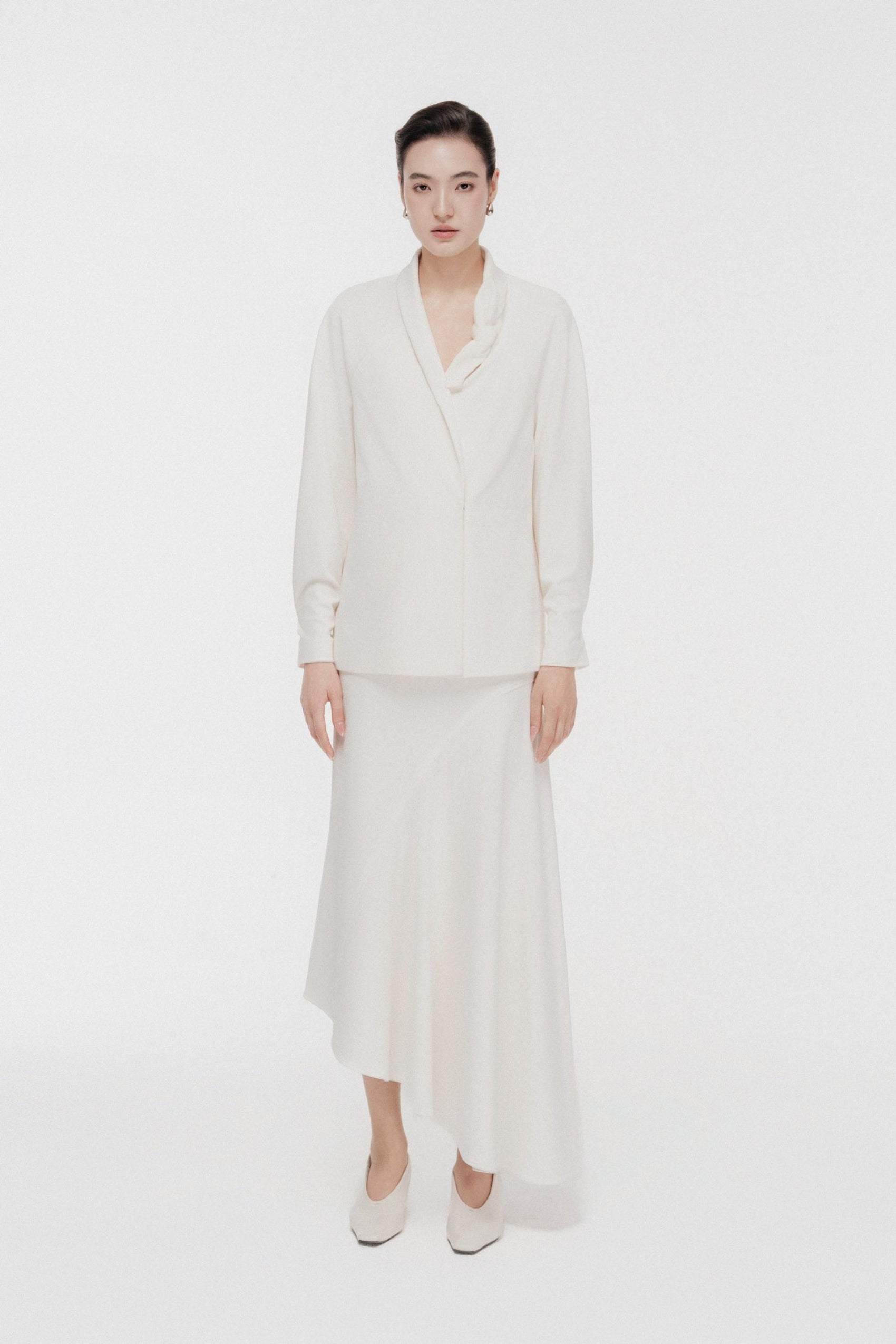 Asymmetric Bow Wrap Set in Cream image 0