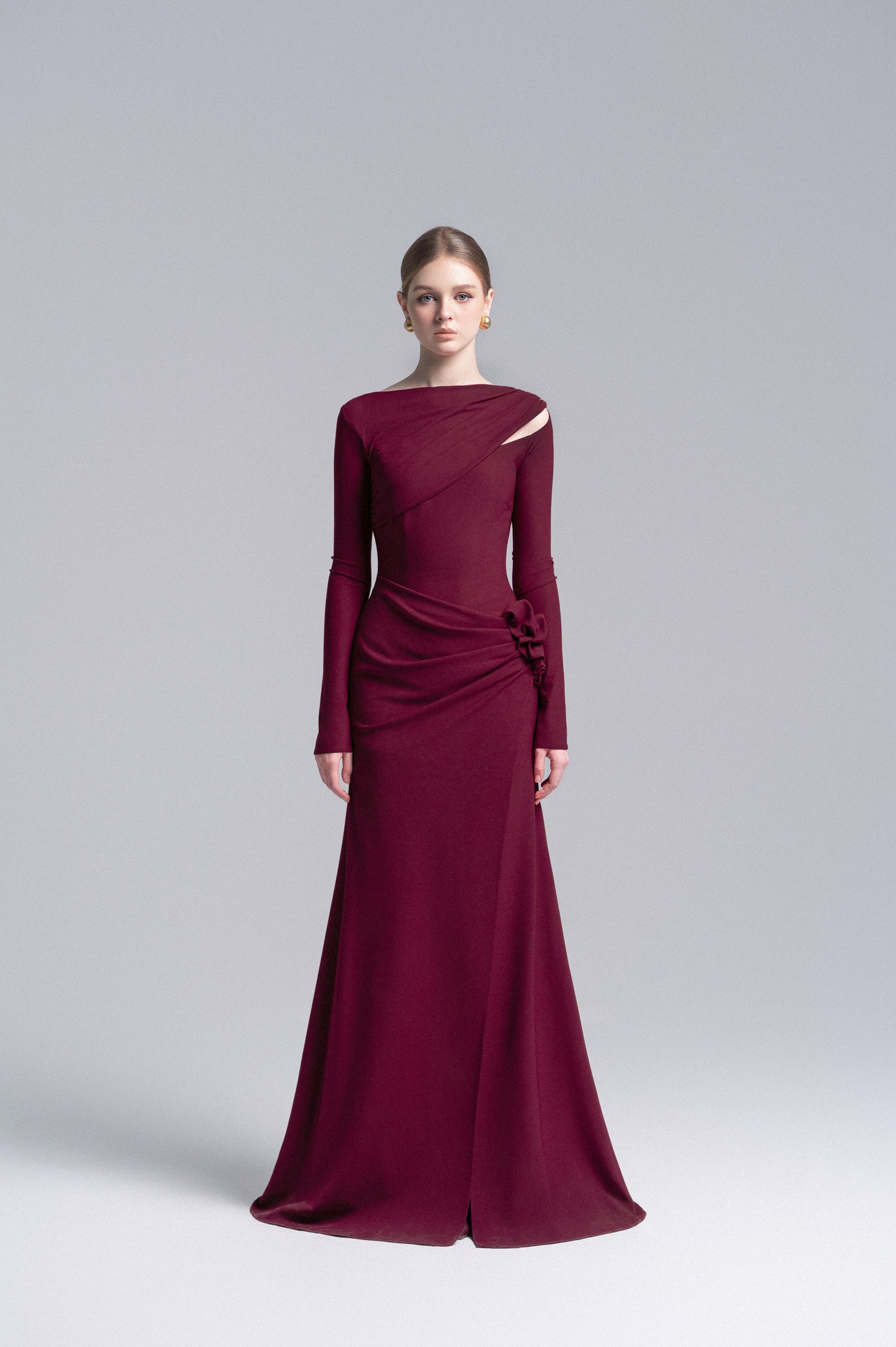 claret 3D Floral Mermaid Dress image 0