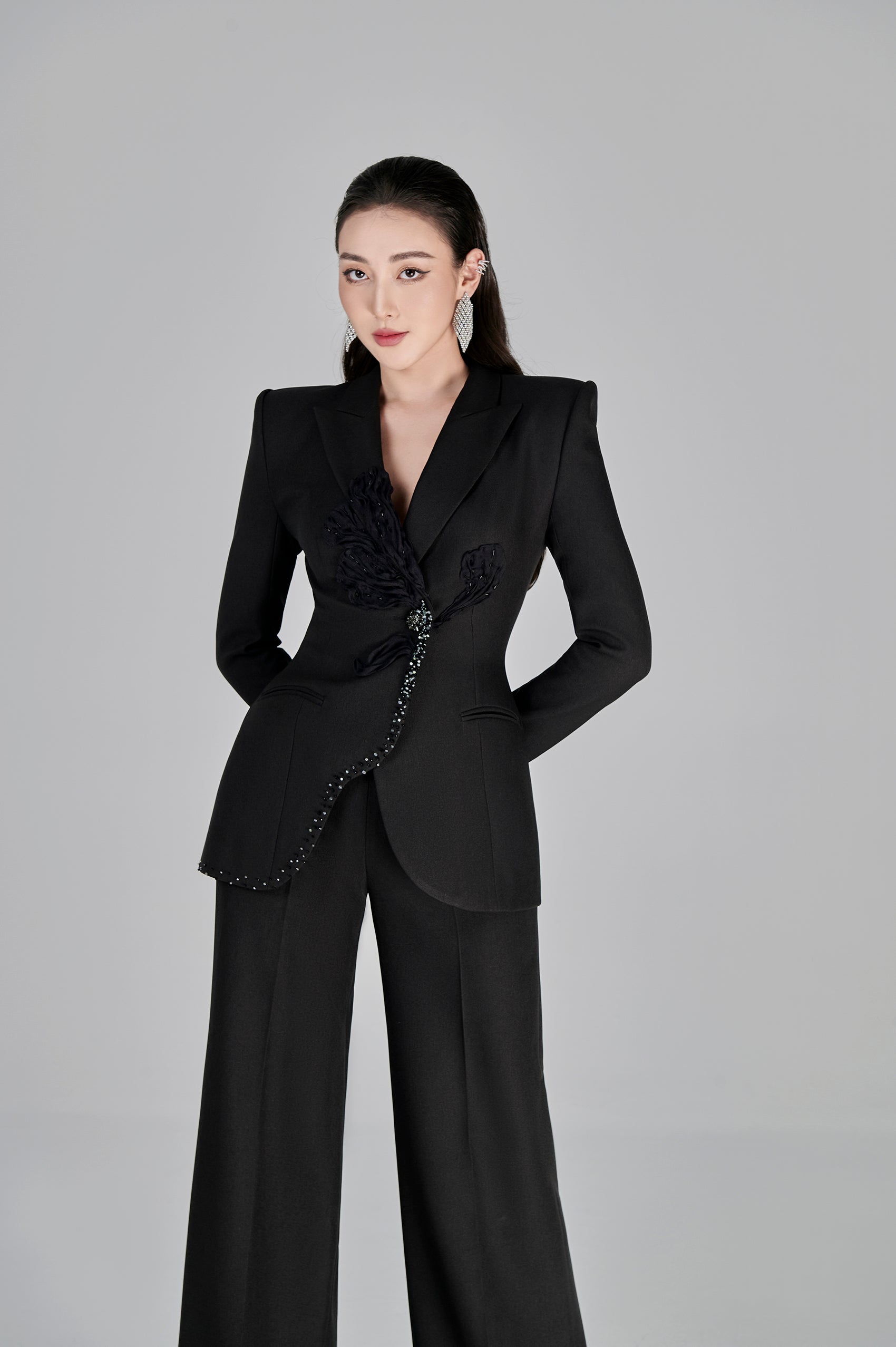 Josefin Black Floral 3D Blazer