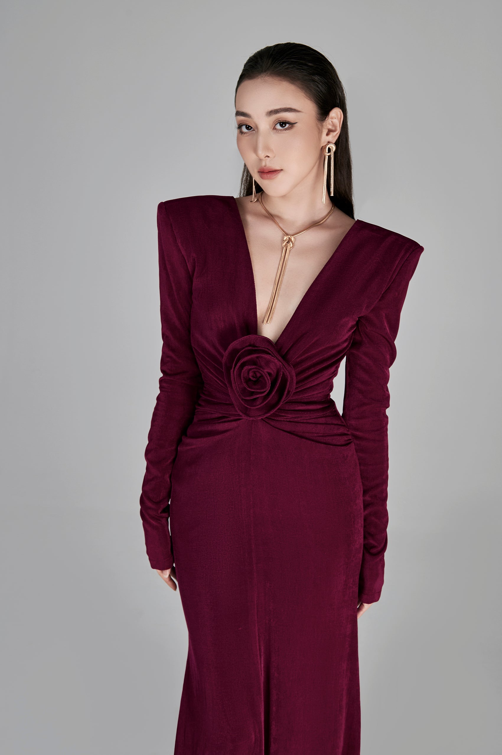 Erina Deep V-neck Fishtail Gown